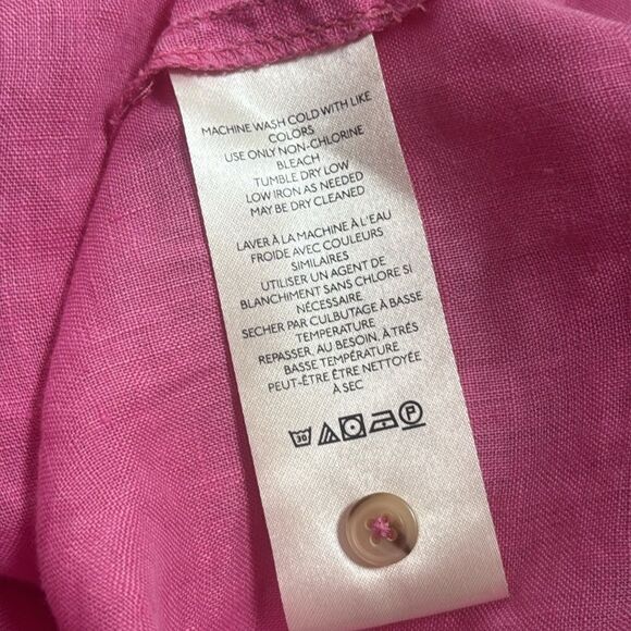 Maeve Anthropologie Linen Pink Ruched Sleeve Button Down Shirt S - Picture 7 of 8